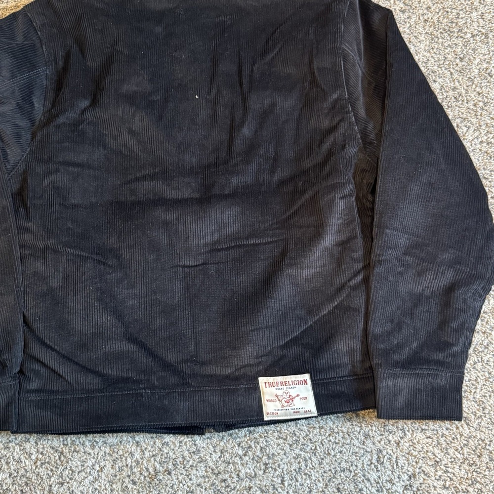 True Religion Hooded Vintage Corduroy Jet Black Jacket Zip Mens Size Medium NWT - Picture 6 of 6